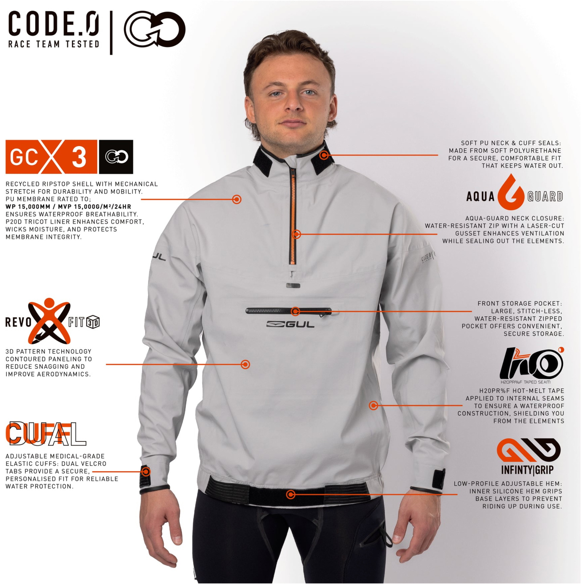 2026 Gul Mens Code Zero Recore 3L Spray Top ST0028 - Grey / Orange